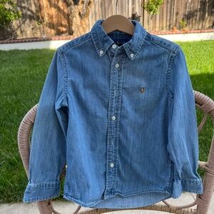 Ralph Lauren Boys Denim Button Down Shirt Blue Pony Logo Size 5